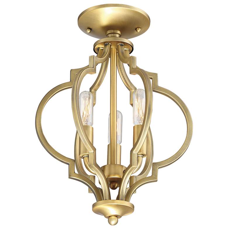 Image 1 3-Light Convertible Semi-Flush or Pendant in Natural Brass