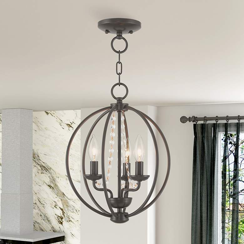Image 1 3 Light English Bronze Convertible Mini Chandelier/Ceiling Mount