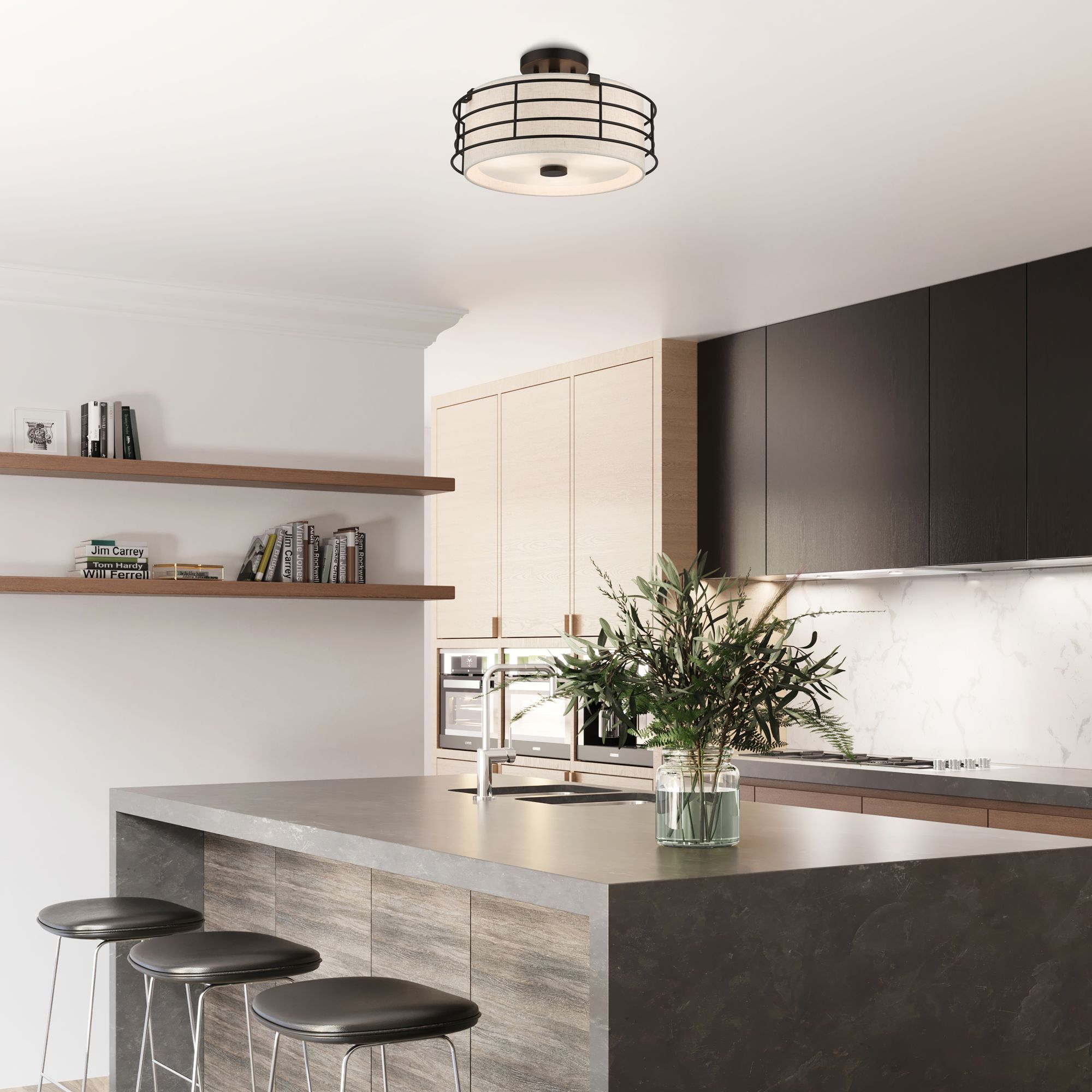 3 Light English Bronze Large Semi-Flush