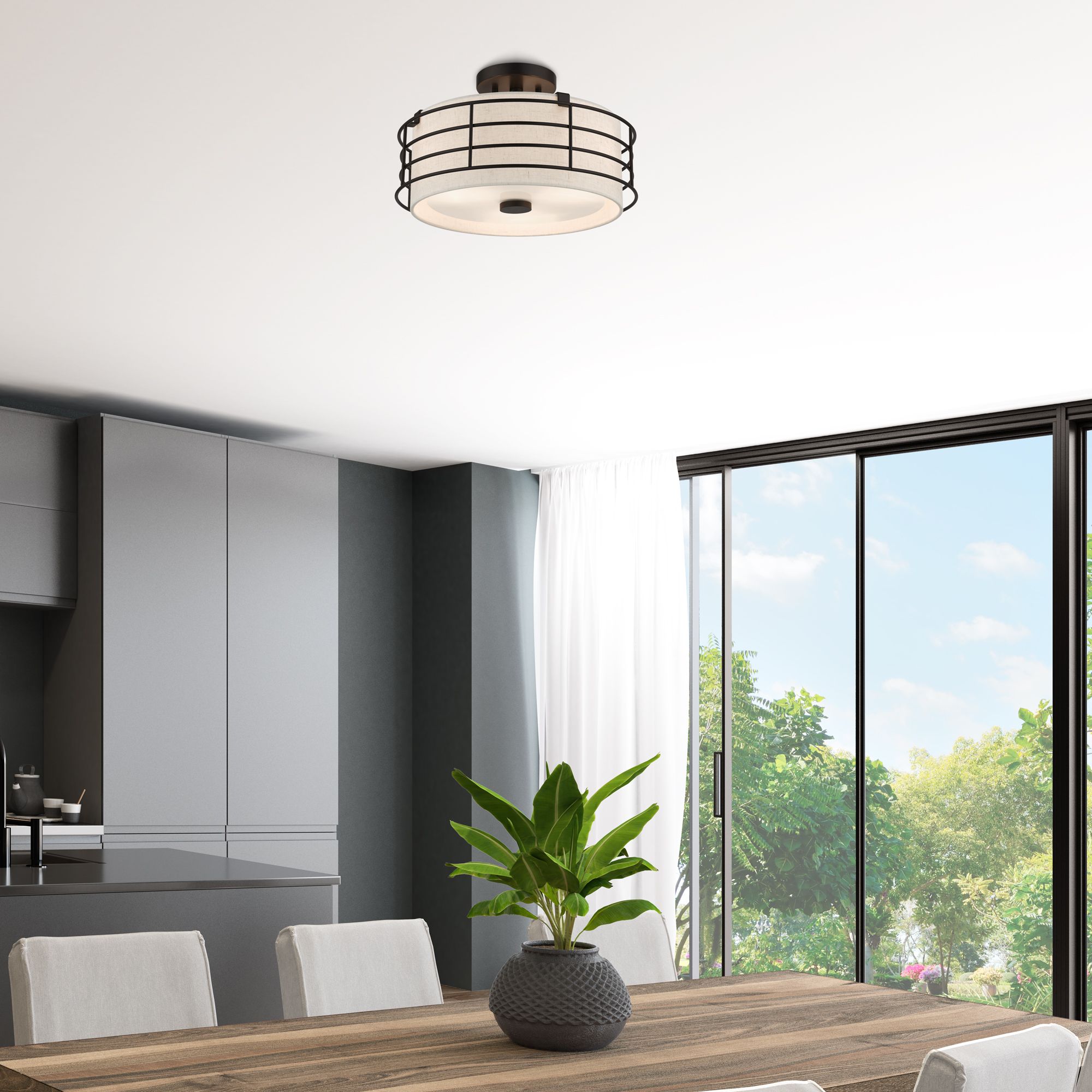 3 Light English Bronze Large Semi-Flush