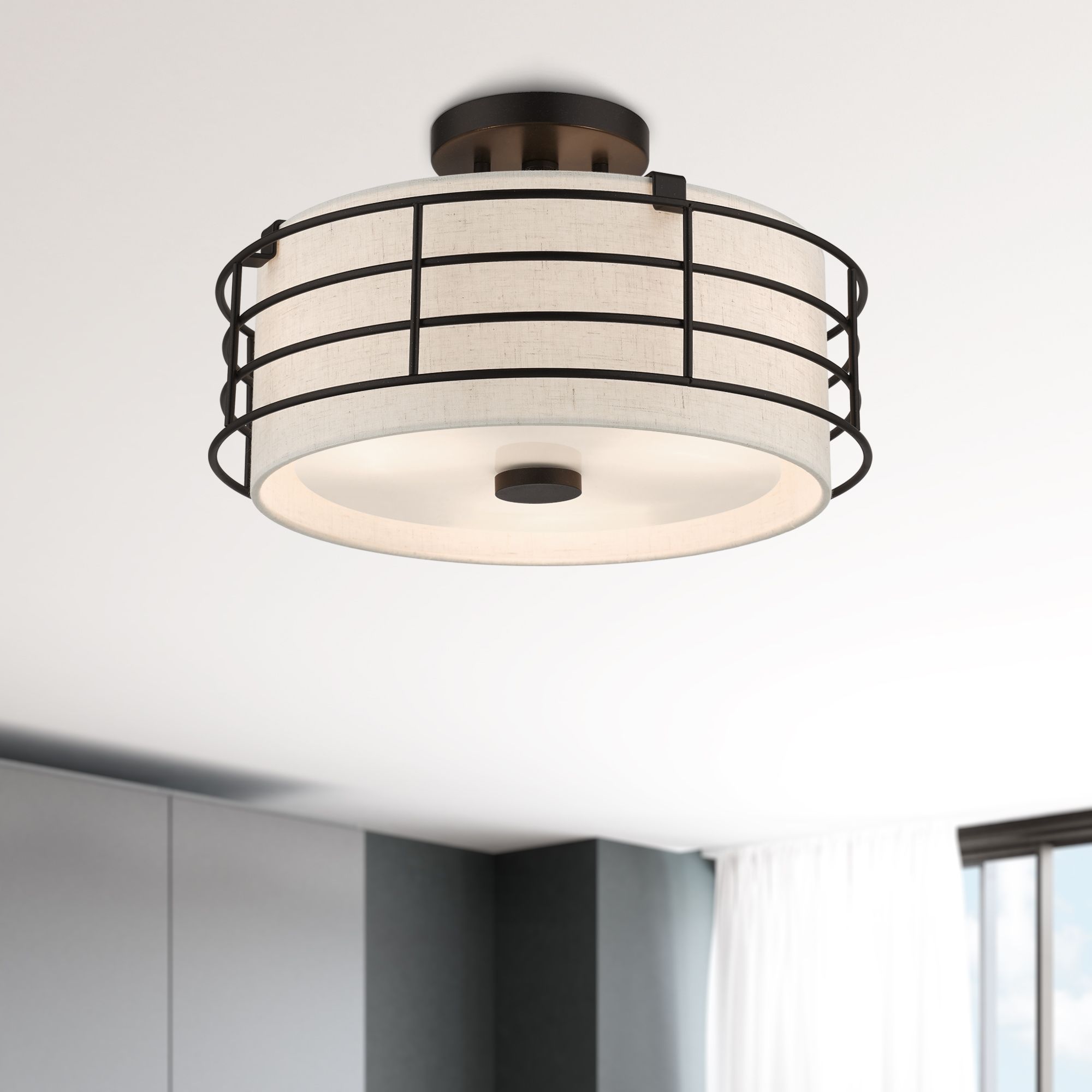 3 Light English Bronze Large Semi-Flush