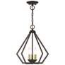 3 Light English Bronze Small Pendant with Antique Brass Finish Accents
