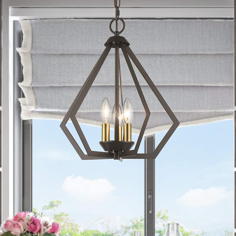 Image 1 3 Light English Bronze Small Pendant with Antique Brass Finish Accents
