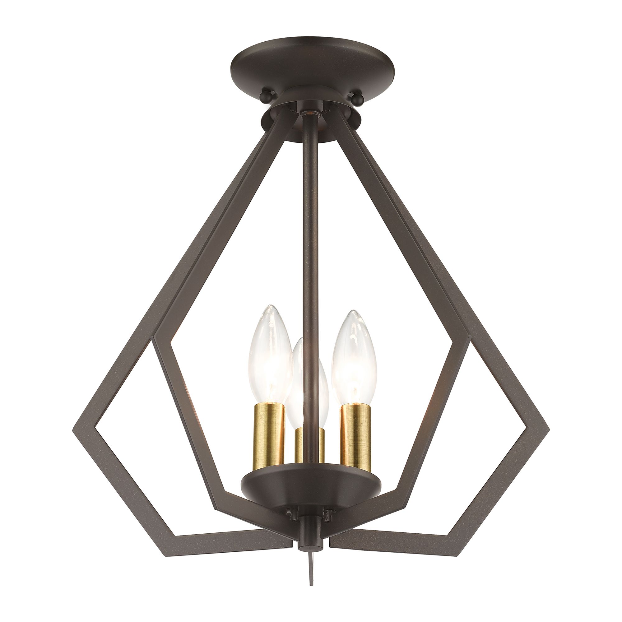 3 Light English Bronze Small Pendant with Antique Brass Finish Accents
