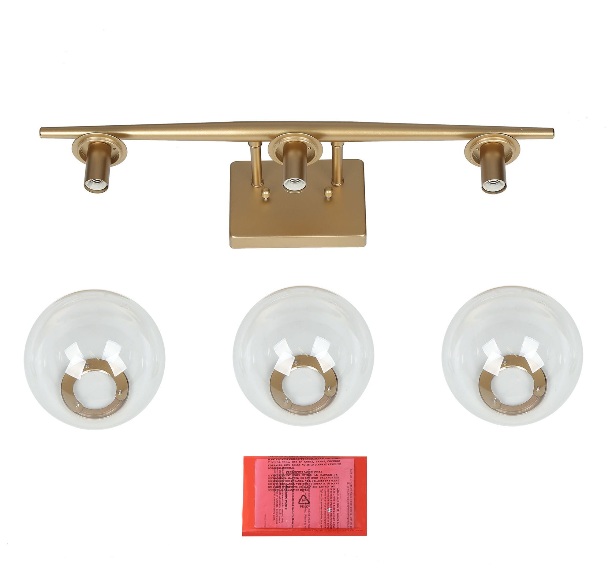 Image 2 3-Light Glass and Brass Bath Light more views