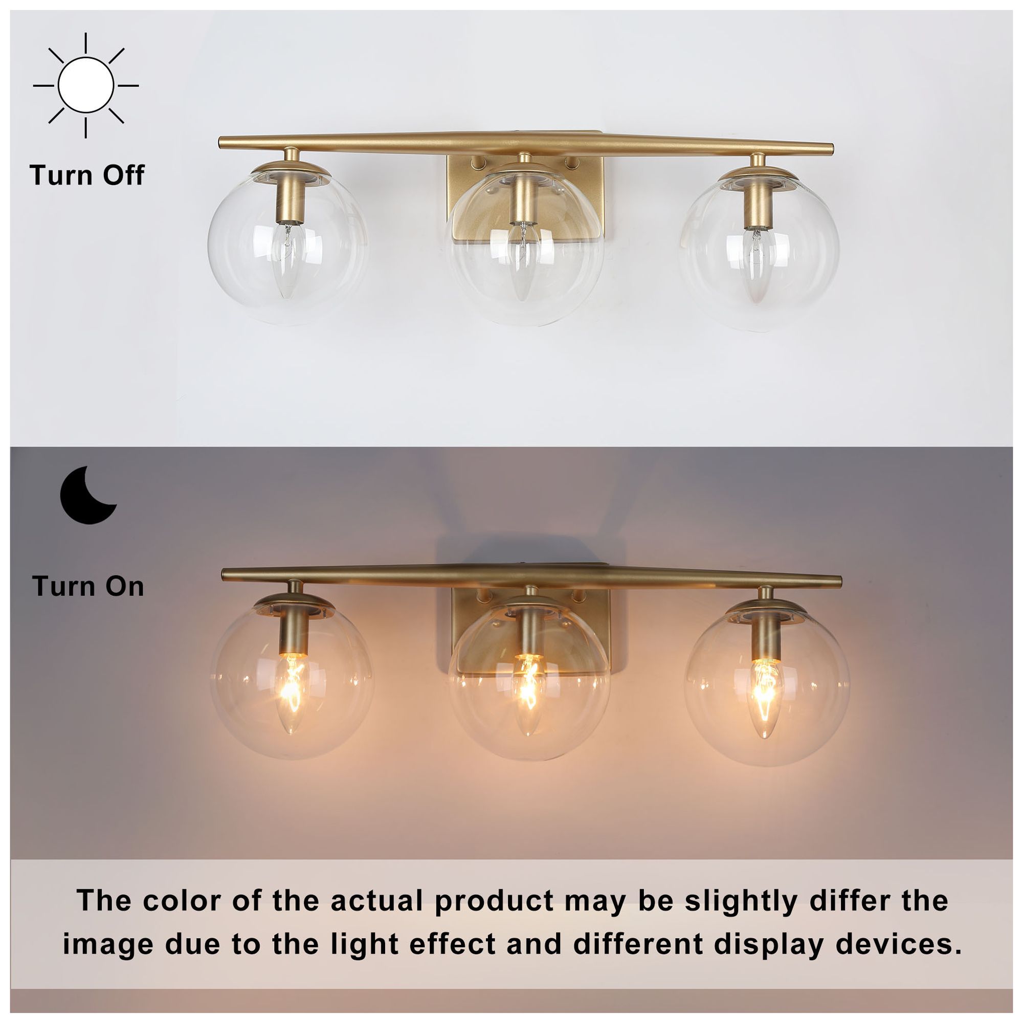 Image 5 3-Light Glass and Brass Bath Light more views