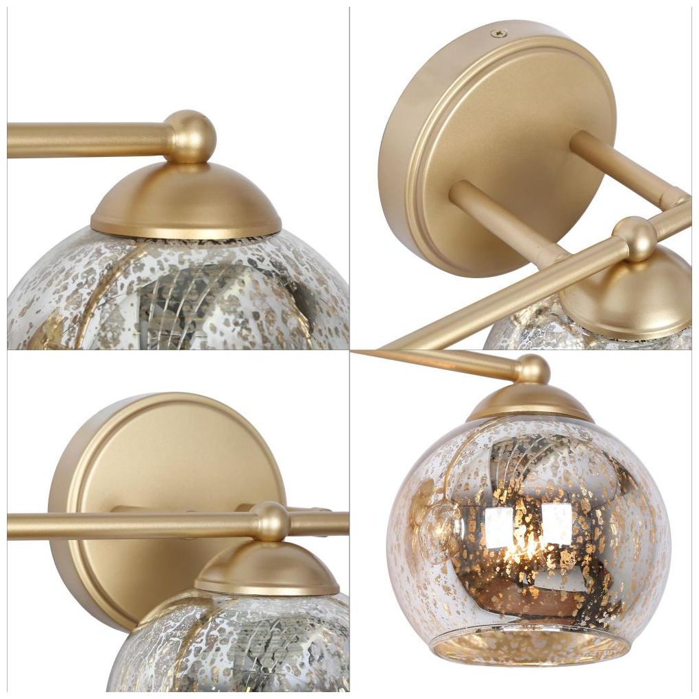 Image 3 3-Light Gold Bathroom Vanity Light with Globe Mercury Glass more views