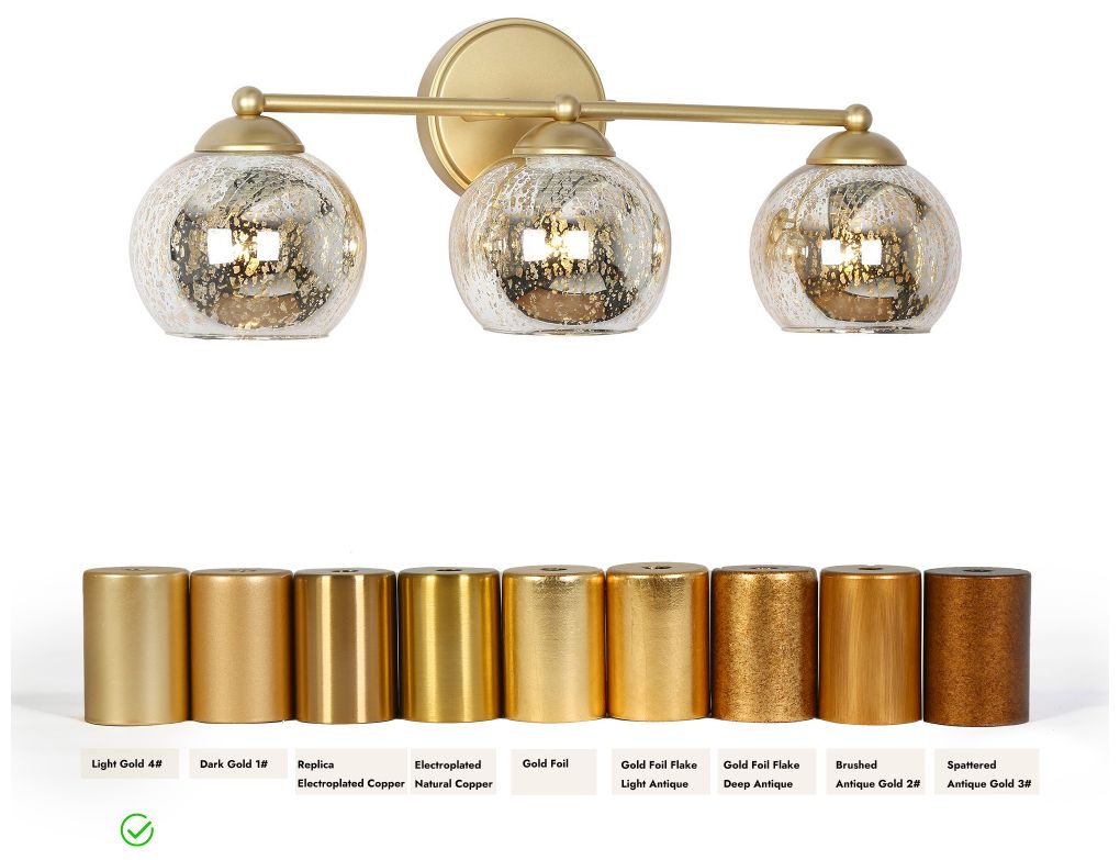 Image 4 3-Light Gold Bathroom Vanity Light with Globe Mercury Glass more views