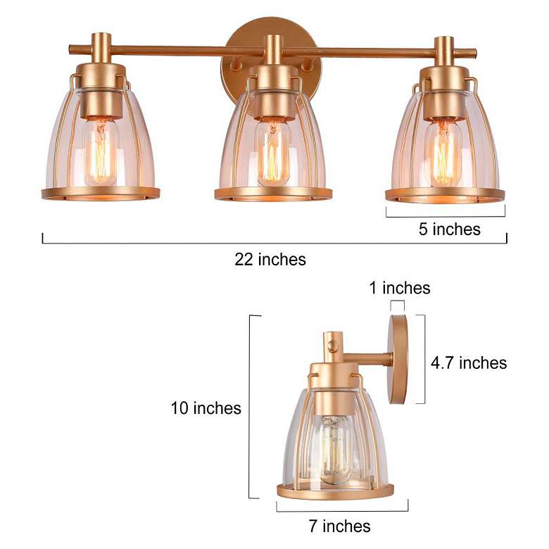 Image 2 3-Light Gold Vanity Light Wall Sconce more views