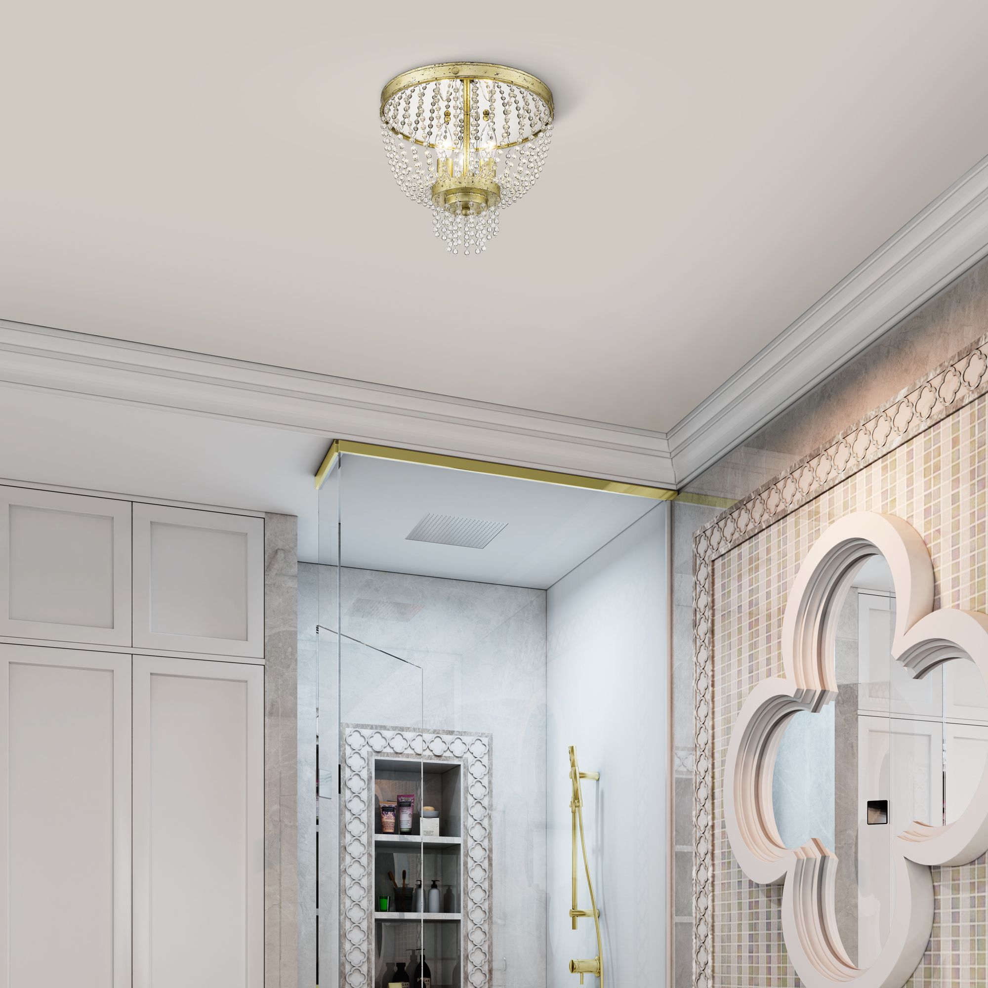 3 Light Hand Applied Winter Gold Ceiling Mount