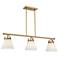 3-Light Linear Chandelier in Natural Brass