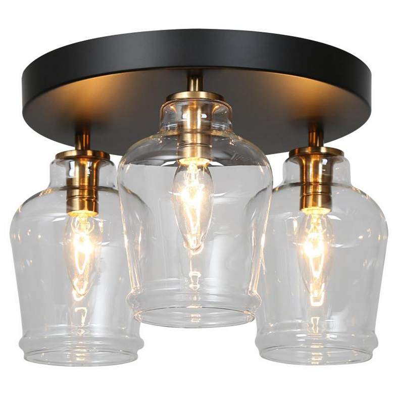 Image 1 3-Light Matte Black and Plating Bras Ceiling Lamp with Clear Glass