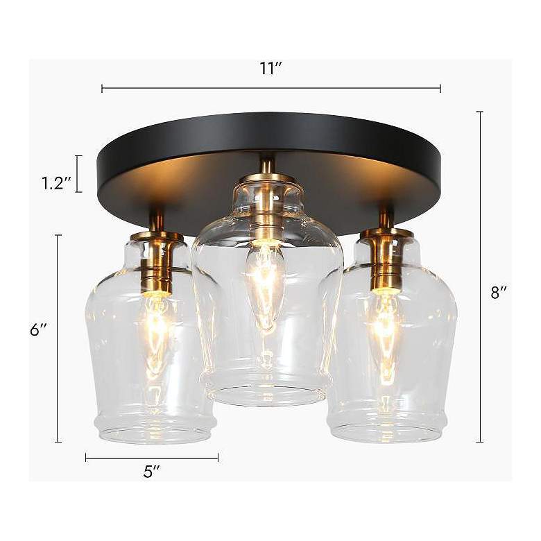 Image 2 3-Light Matte Black and Plating Bras Ceiling Lamp with Clear Glass more views