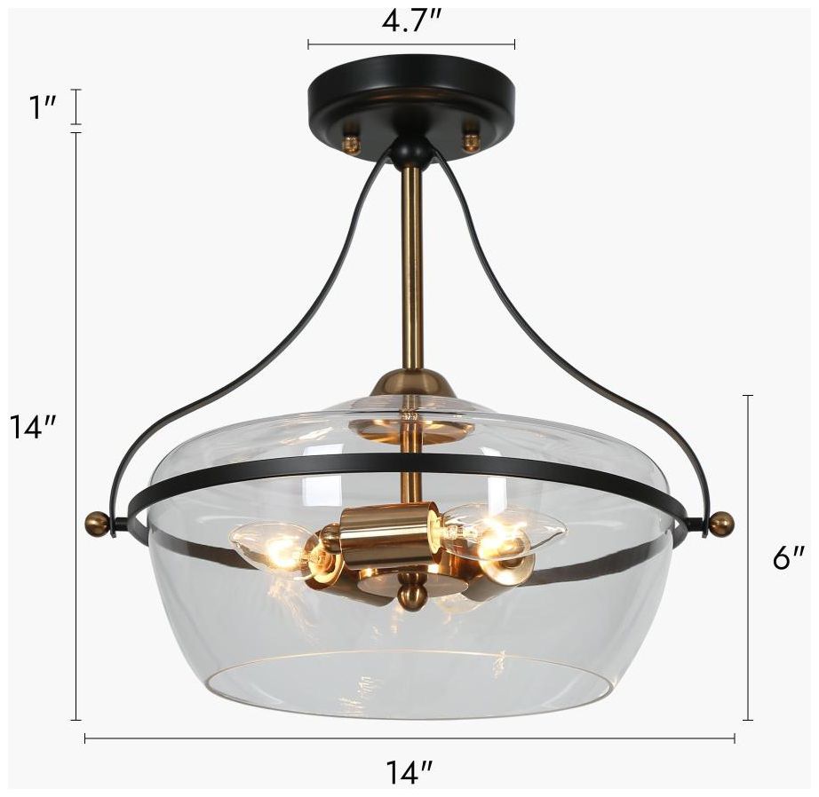 Image 2 3-Light Matte Black and Plating Brass Ceiling Lamp with Clear Glass more views
