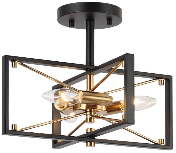 3-Light Matte Black and Plating Brass Ceiling Lamp