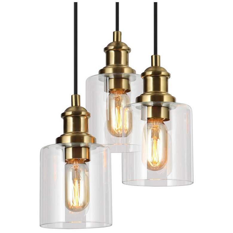 Image 1 3-Light Matte Black and Plating Brass Chandeliers with Clear Glass