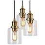 3-Light Matte Black and Plating Brass Chandeliers with Clear Glass