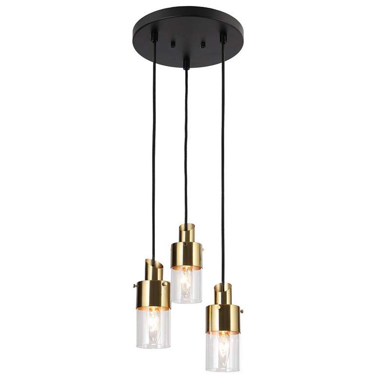 Image 1 3-Light Matte Black and Plating Brass Chandeliers with Clear Glass