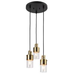 3-Light Matte Black and Plating Brass Chandeliers with Clear Glass