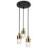 3-Light Matte Black and Plating Brass Chandeliers with Clear Glass
