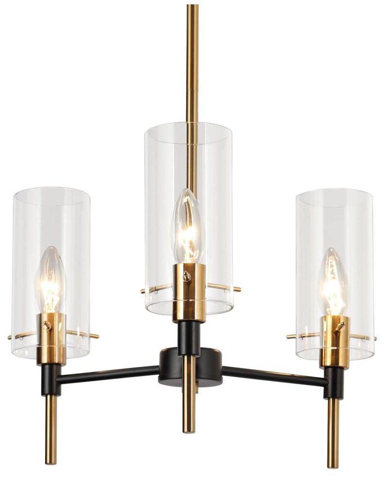 3-Light Matte Black and Plating Brass Chandeliers with Clear Glass