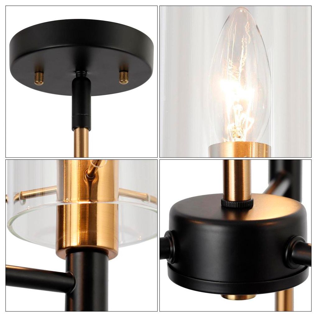 Image 4 3-Light Matte Black and Plating Brass Chandeliers with Clear Glass more views