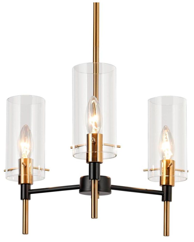 Image 5 3-Light Matte Black and Plating Brass Chandeliers with Clear Glass more views