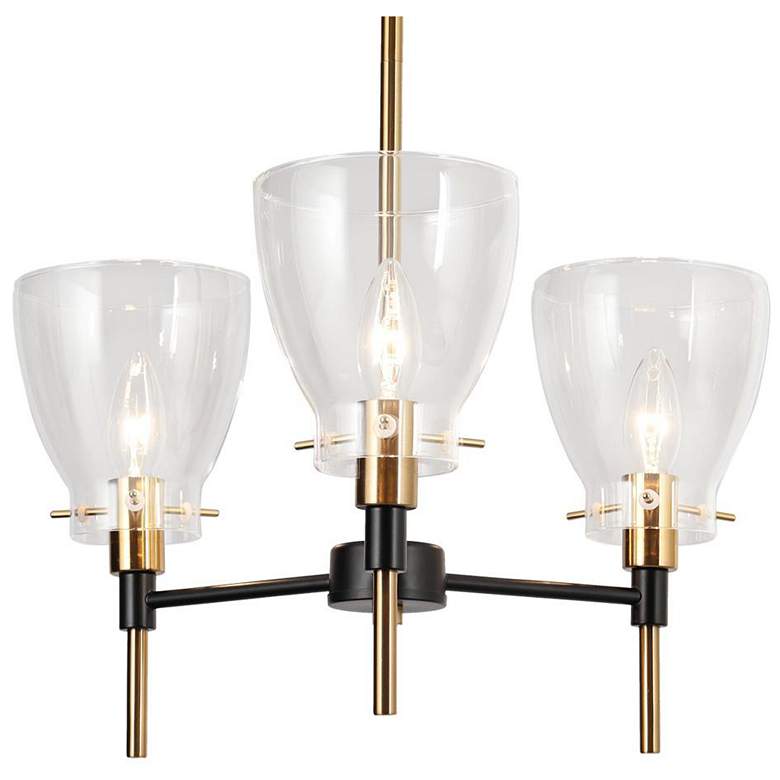 Image 1 3-Light Matte Black and Plating Brass Chandeliers with Clear Glass