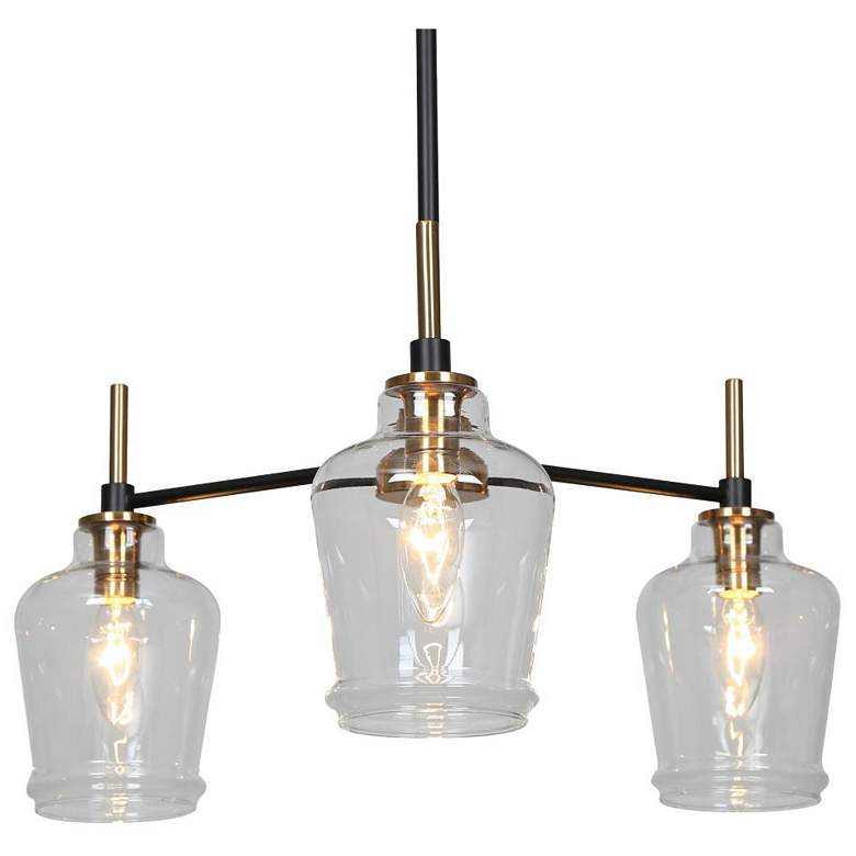 Image 1 3-Light Matte Black and Plating Brass Chandeliers with Clear Glass