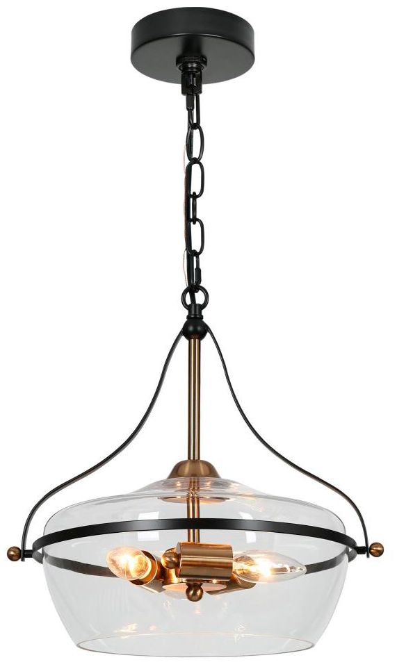 3-Light Matte Black and Plating Brass Chandeliers with Clear Glass