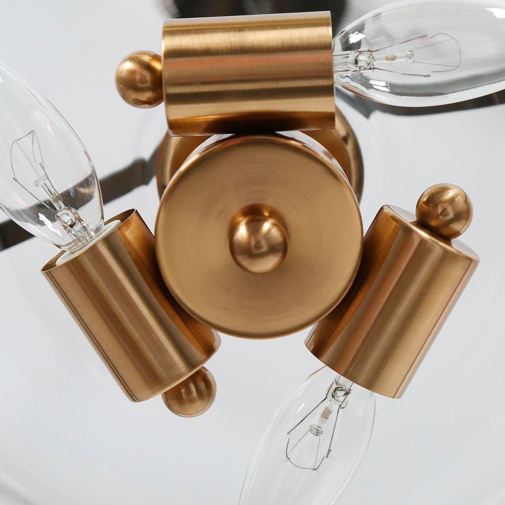 Image 4 3-Light Matte Black and Plating Brass Chandeliers with Clear Glass more views