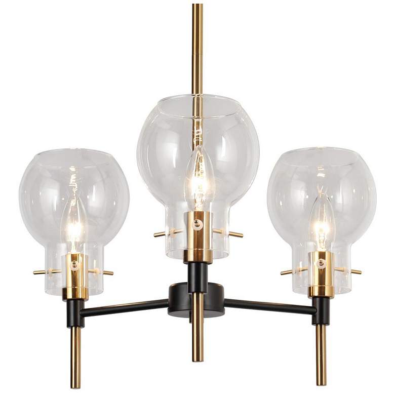 Image 1 3-Light Matte Black and Plating Brass Chandeliers with Clear Glass