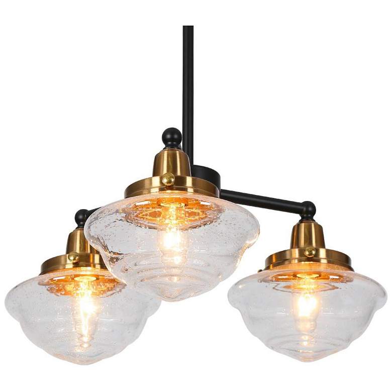 Image 1 3-Light Matte Black and Plating Brass Chandeliers with Seeded Glass
