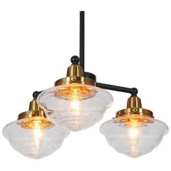 3-Light Matte Black and Plating Brass Chandeliers with Seeded Glass