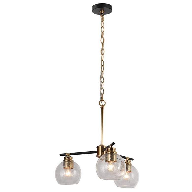 Image 1 3-Light Matte Black and Plating Brass Chandeliers with Seeded Glass
