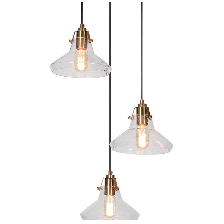 Image 1 3-Light Matte Black and Plating Brass Chandeliers with Seeded Glass