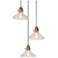 3-Light Matte Black and Plating Brass Chandeliers with Seeded Glass