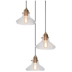 3-Light Matte Black and Plating Brass Chandeliers with Seeded Glass