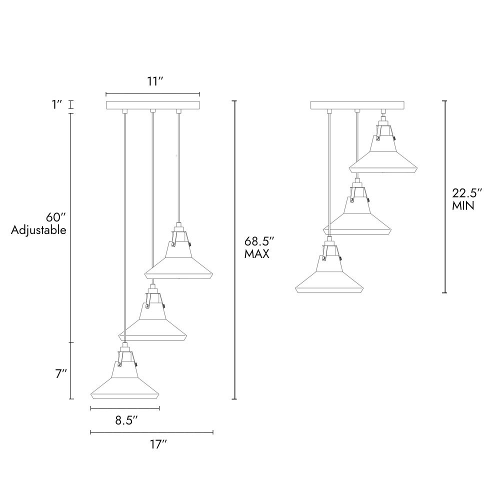 Image 2 3-Light Matte Black and Plating Brass Chandeliers more views