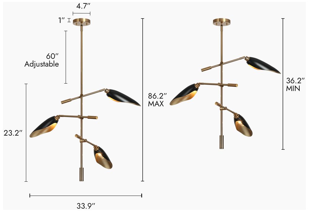 Image 2 3-Light Matte Black and Plating Brass Chandeliers more views