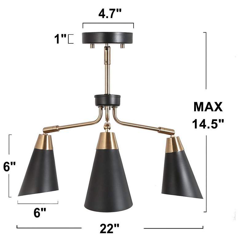 Image 3 3-Light Matte Black and Plating Brass Chandeliers more views