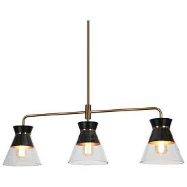 Image1 of 3-Light Matte Black and Plating Brass Island Lamp with Clear Glass
