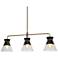 3-Light Matte Black and Plating Brass Island Lamp with Clear Glass
