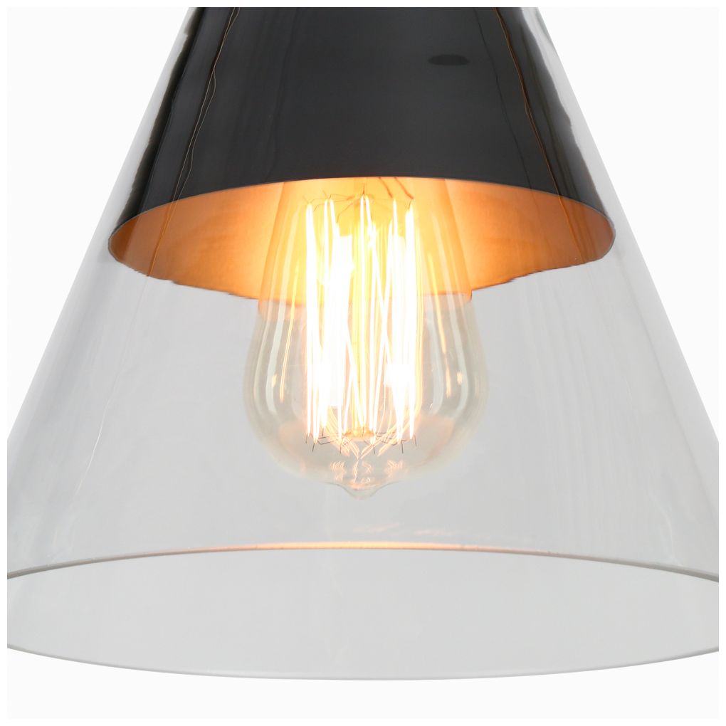 Image 4 3-Light Matte Black and Plating Brass Island Lamp with Clear Glass more views