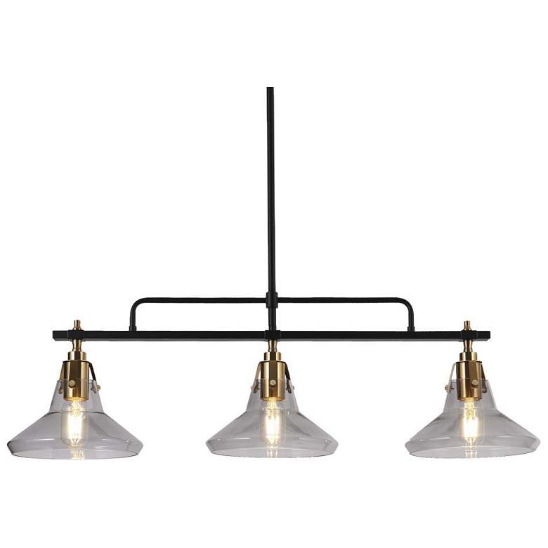 Image 1 3-Light Matte Black and Plating Brass Island Lamp with Clear Glass