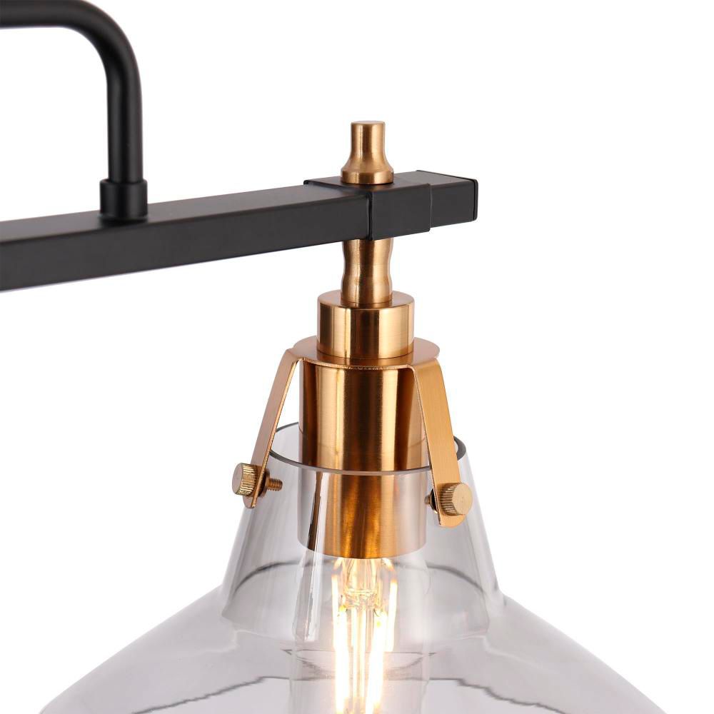 Image 3 3-Light Matte Black and Plating Brass Island Lamp with Clear Glass more views