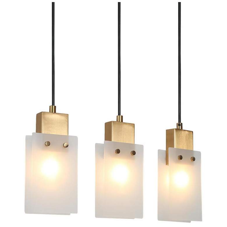 Image 1 3-Light Matte Black and Plating Brass Island Lamp with Frosted Glass
