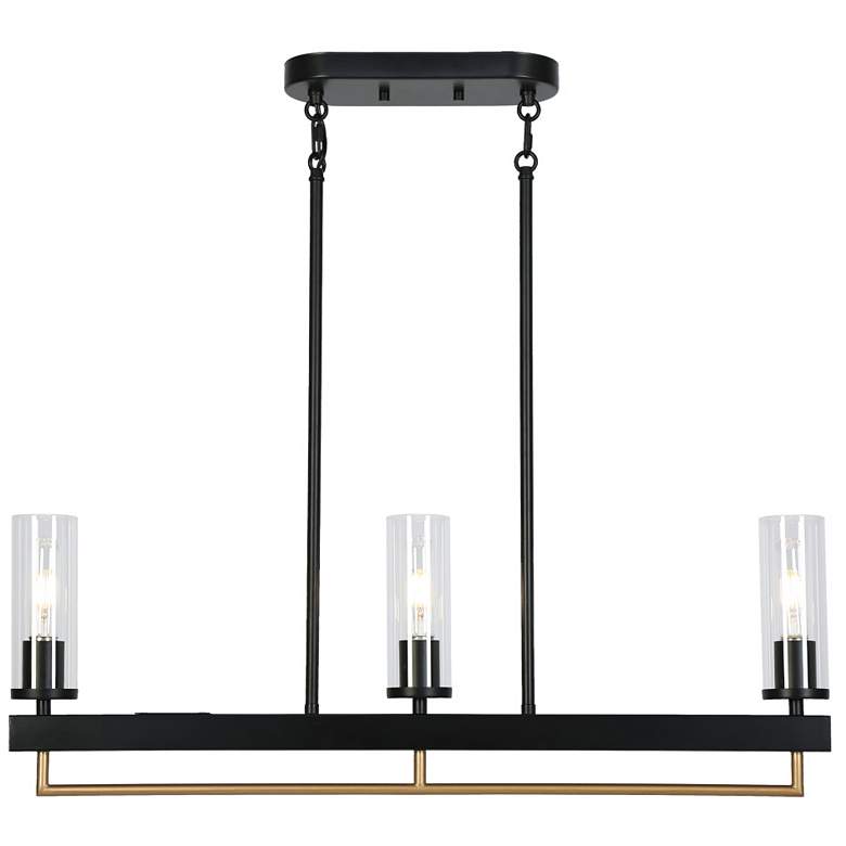 Image 1 3-Light Matte Black and Plating Brass Island Lamp with Glass