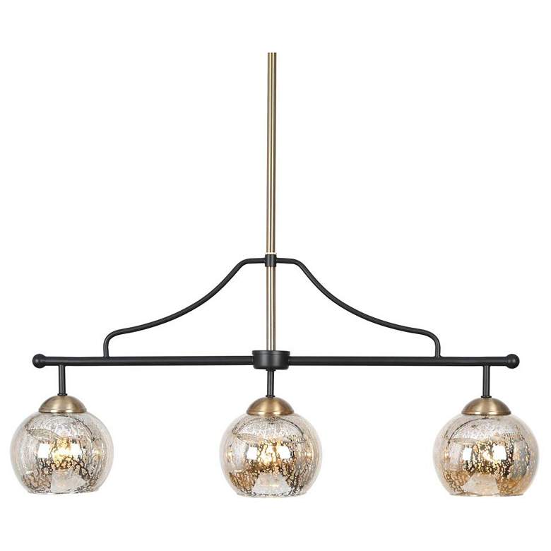 Image 1 3-Light Matte Black and Plating Brass Island Lamp with Mercury Glass
