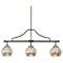 3-Light Matte Black and Plating Brass Island Lamp with Mercury Glass